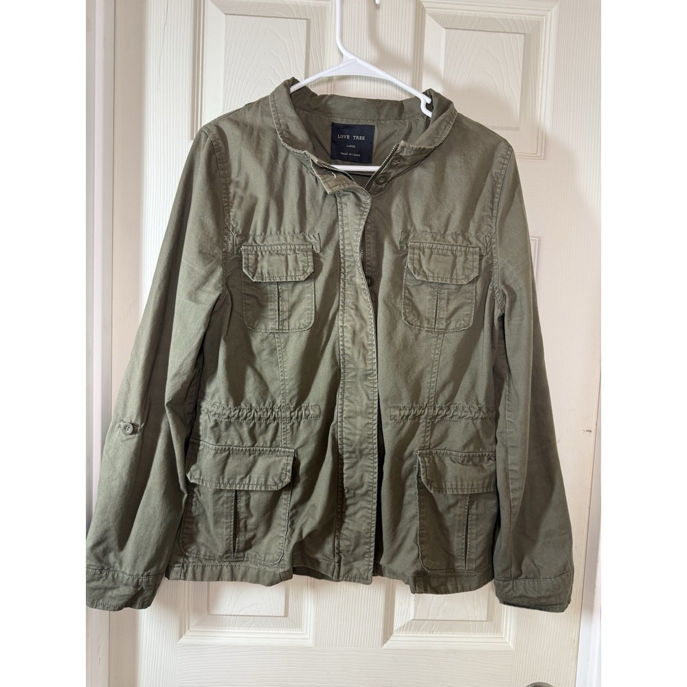 Love Tree Utility Jacket Womens Large Olive Green Military Cargo Lightweight